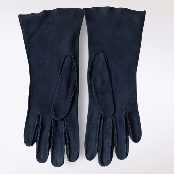 Vintage 70s Bloomingdale's Suede Gloves Navy Small - Picture 4 of 11